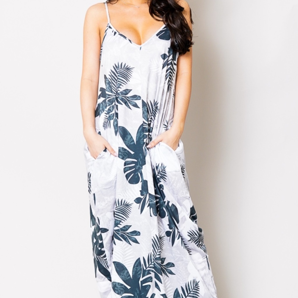 V-Neck Olive Floral Maxi Dress